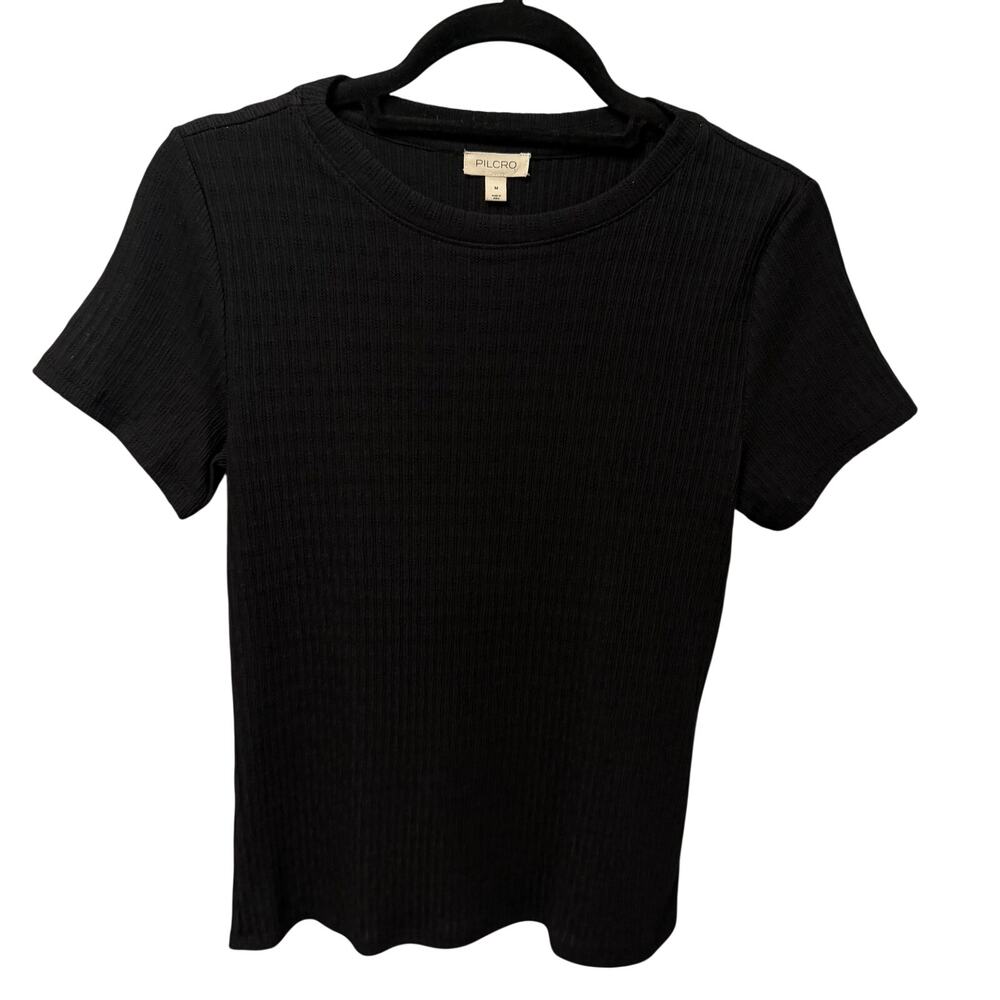 Anthropologie Pilcro Textured Rib Layering Tee Black Short Sleeve Womens Medium
